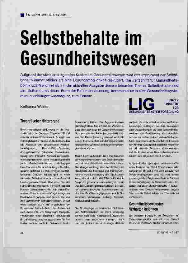 Vorschauseite 1: Selbstbehalte im Gesundheitswesen