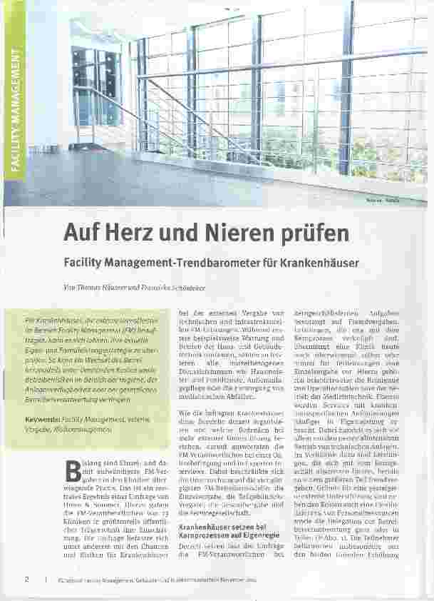 Vorschauseite 1: Auf Herz und Nieren prüfen Facility Management-Trendbarometer für Krankenhäuser