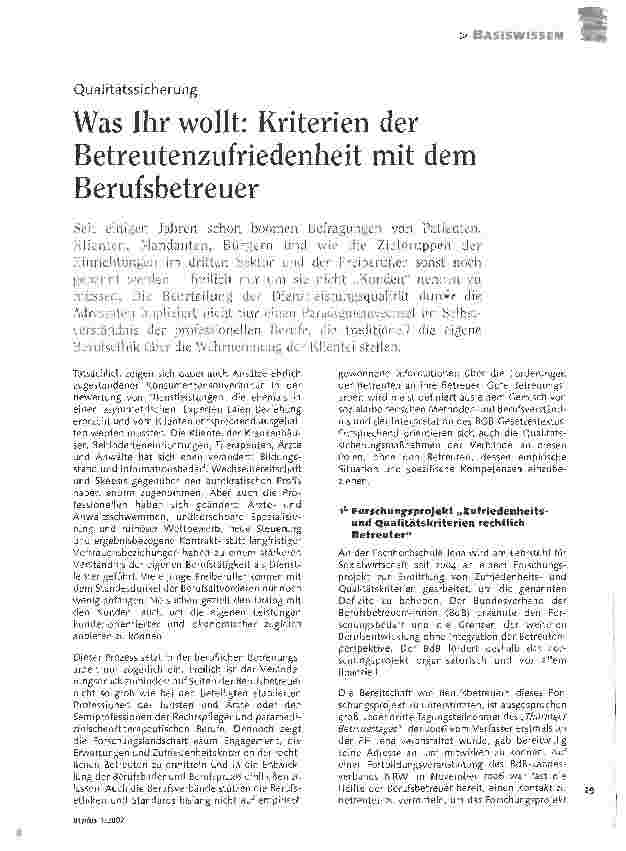 Vorschauseite 1: Was Ihr wollt: Kriterien der Betreutenzufriedenheit mit dem Berufsbetreuer