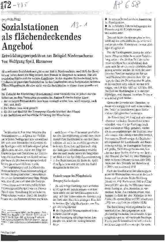 Vorschauseite 1: Sozialstationen als flächendeckendes Angebot