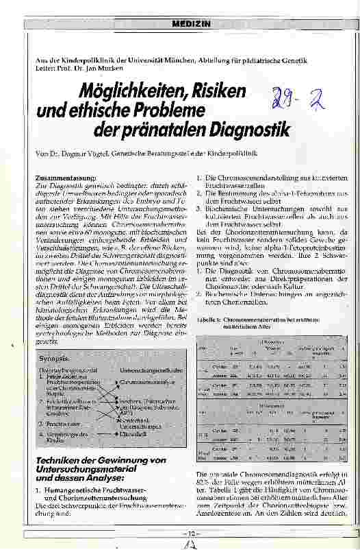 Vorschauseite 1: Möglichkeiten, Risiken und ethische Probleme der pränatalen Diagnostik