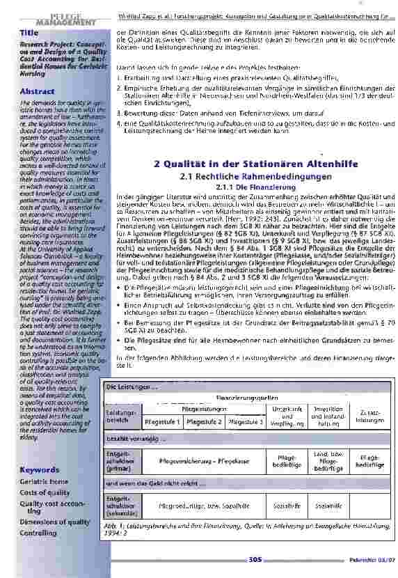 Vorschauseite 2: Forschungsprojekt: Konzeption und Gestaltungeiner Qualitätskostenrechnung für die Stationäre Altenhilfe