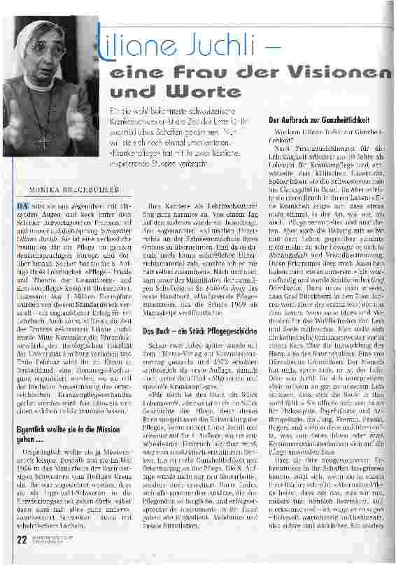 Vorschauseite 1: Liliane Juchli - eine Frau der Visionen und Worte