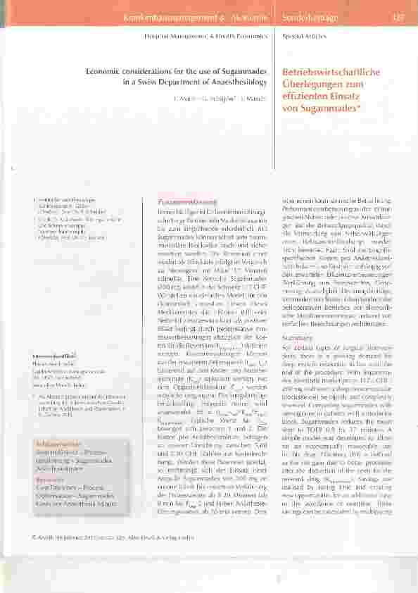 Vorschauseite 1: Betriebswirtschaftliche Überlegungen zum effizienten Einsatz von Sugammadex
