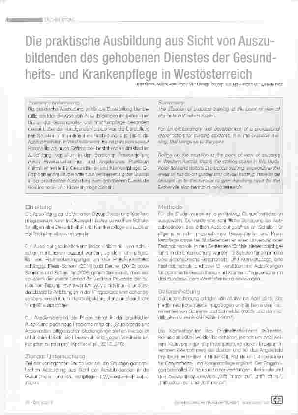 Vorschauseite 1: Die praktische Ausbildung aus Sicht von Auszubildenden des gehobenen Dienstes der Gesundheitsund Krankenpflege in Westösterreich