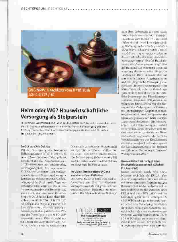 Vorschauseite 1: Heim oder WG? Hauswirtschaftliche Versorgung als Stolperstein