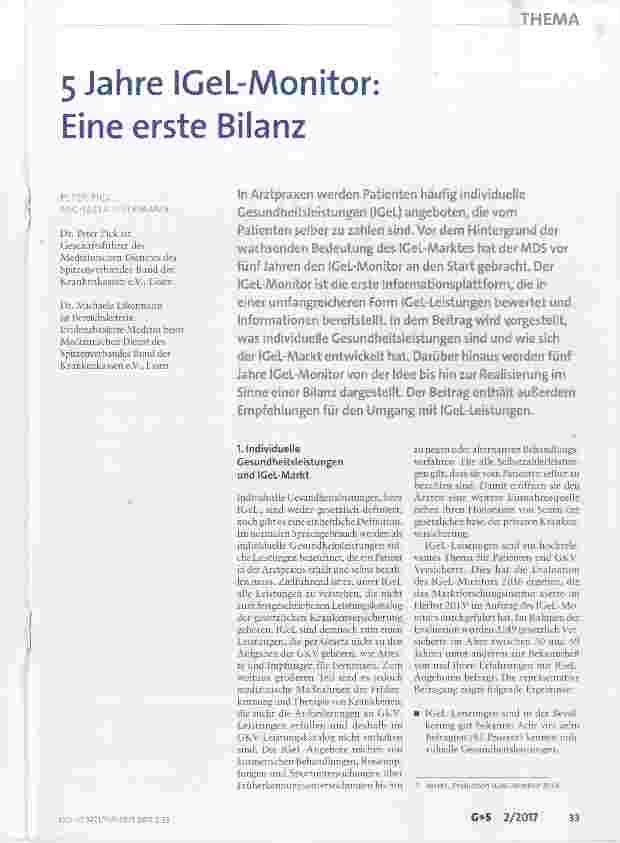 Vorschauseite 1: 5 Jahre IGeL-Monitor: Eine erste Bilanz