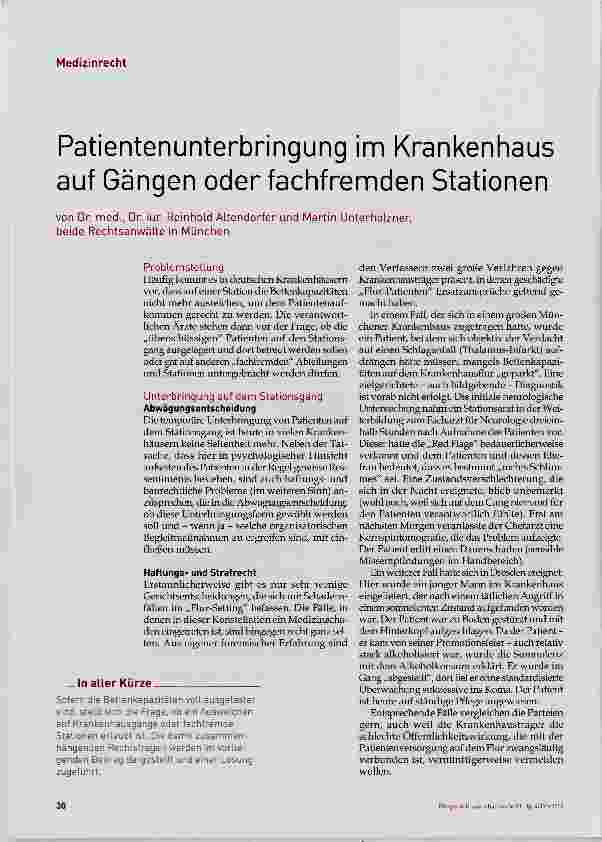 Vorschauseite 1: Patientenunterbringung im Krankenhaus auf Gängen oder fachfremden Stationen