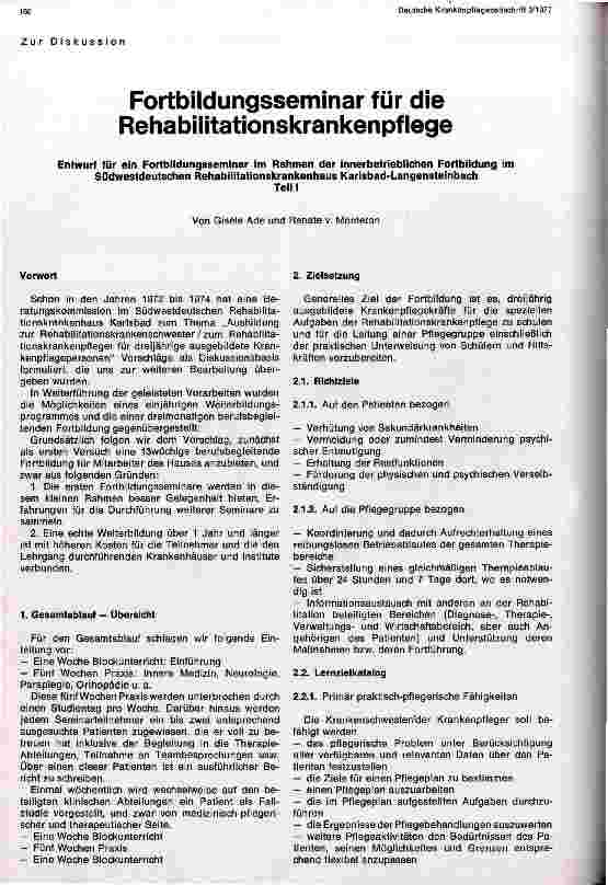Vorschauseite 1: Fortbildung für die Rehabilitationskrankenpflege