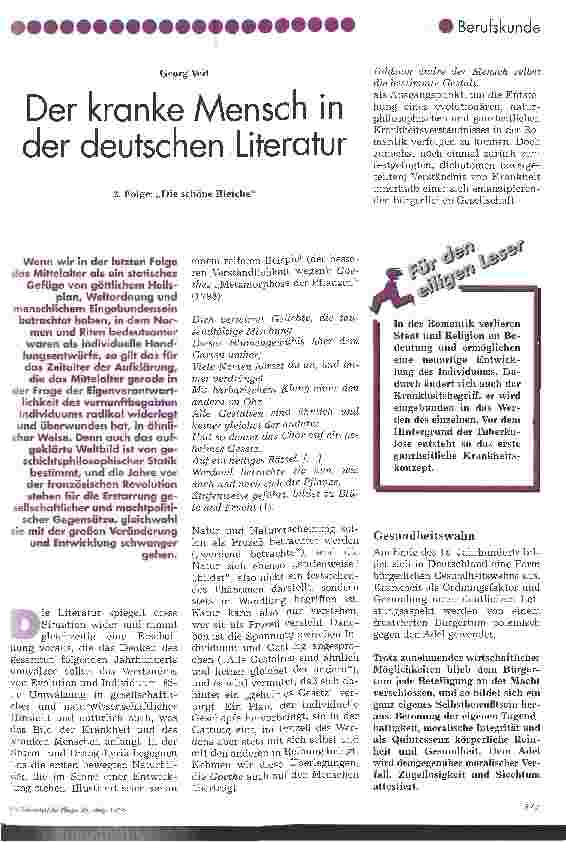Vorschauseite 1: Der kranke Mensch in der deutschen Literatur 2. Folge: Die schöne Bleiche