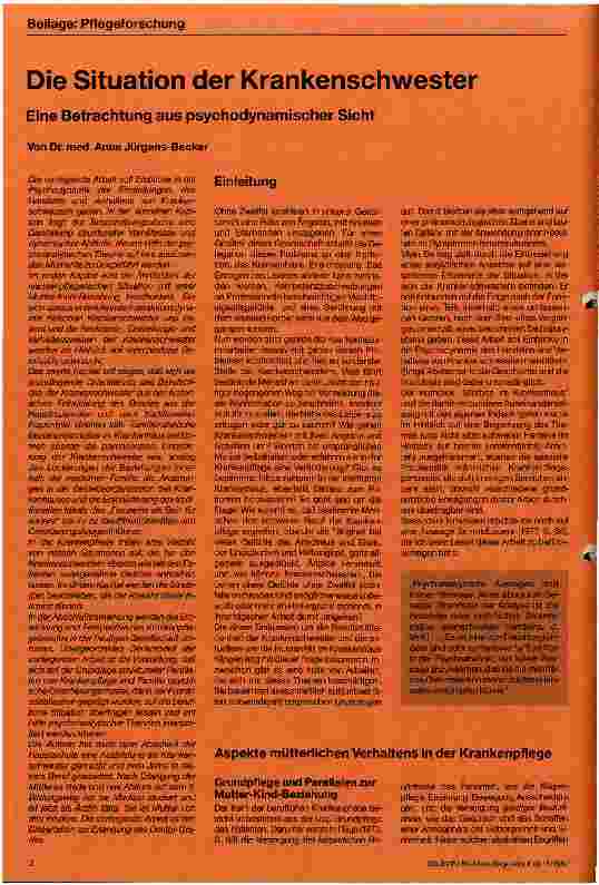Vorschauseite 1: Die Situation der Krankenschwester Eine Betrachtung aus psychodynamischer Sicht