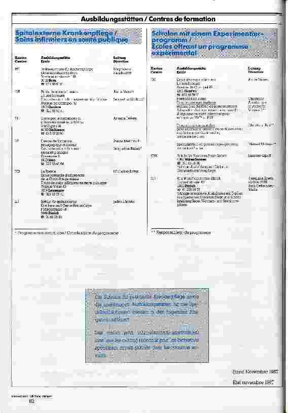Vorschauseite 4: Vom Schweizerischen Roten Kreuz anerkannte Ausbildungsstätten für Krankenpflege