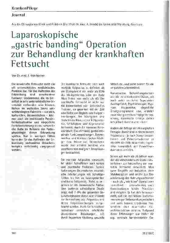 Vorschauseite 1: Laparoskopische gastric banding Operation zur Behandlung der krankhaften Fettsucht