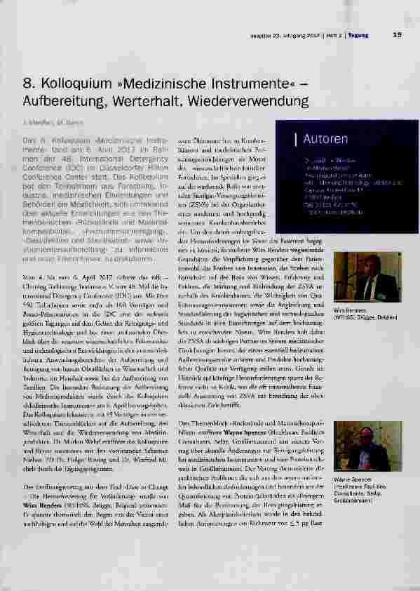Vorschauseite 1: 8. Kolloquium »Medizinische Instrumente« - Aufbereitung, Werterhalt, Wiederverwendung