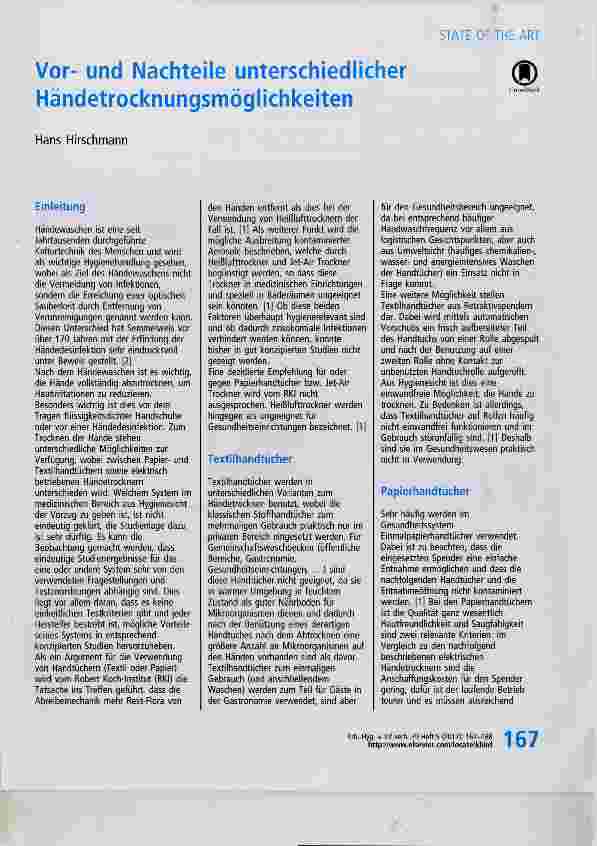 Vorschauseite 1: Vorund Nachteile unterschiedlicher Händetrocknungsmöglichkeiten