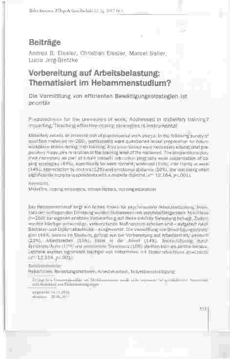 Vorschauseite 1: Vorbereitung auf Arbeitsbelastung: Thematisiert im Hebammenstudium? Die Vermittlung von effizienten Bewältigungsstrategien ist prioritär