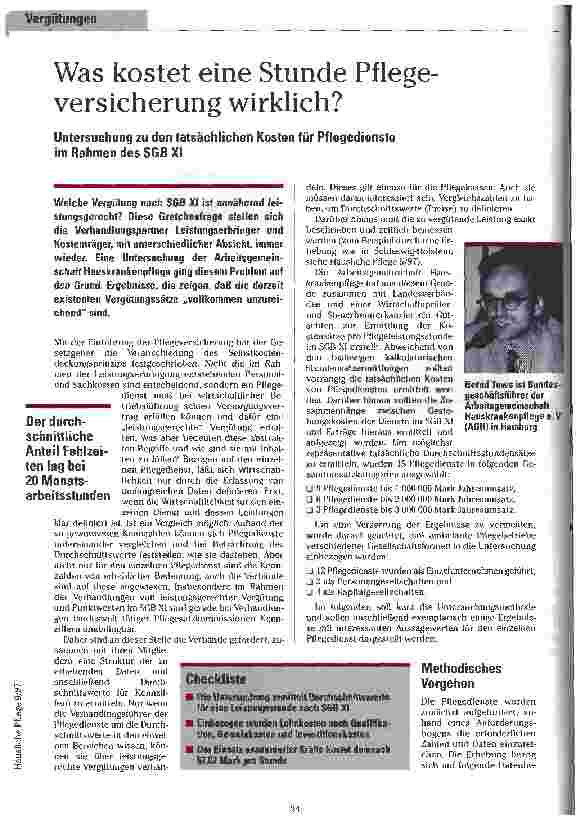Vorschauseite 1: Was kostet eine Stunde Pflegeversicherung wirklich? Untersuchung zu den tatsächlichen Kosten für Pflegedienste im Rahmen des SGB XI