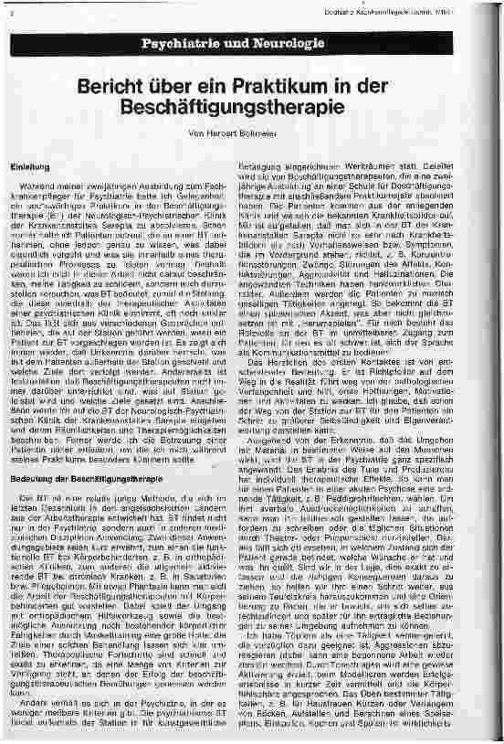 Vorschauseite 1: Bericht über ein Praktikum in der Beschäftigungstherapie