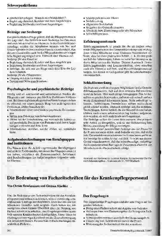 Vorschauseite 2: Erwartungen einer Gemeindekrankenschwester an ihre Fachzeitschrift