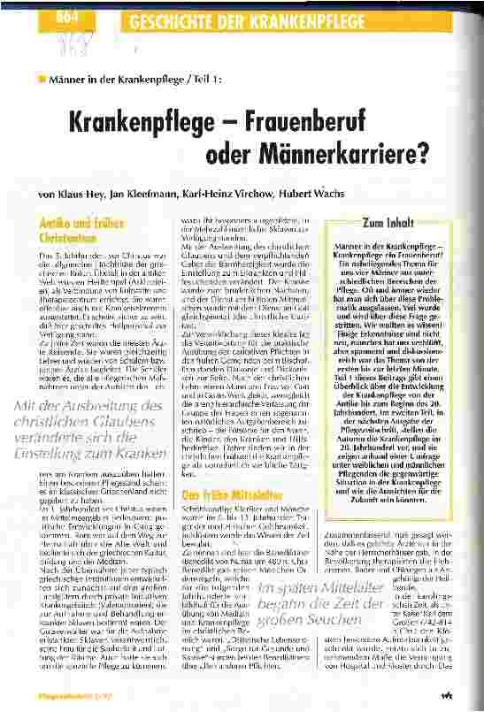 Vorschauseite 1: Krankenpflege - Frauenberuf oder Männerkarriere?