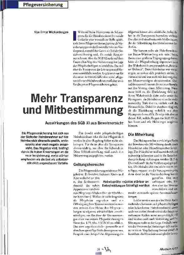 Vorschauseite 1: Mehr Transparenz und Mitbestimmung Auswirkungen des SGB XI aus Bewohnersicht