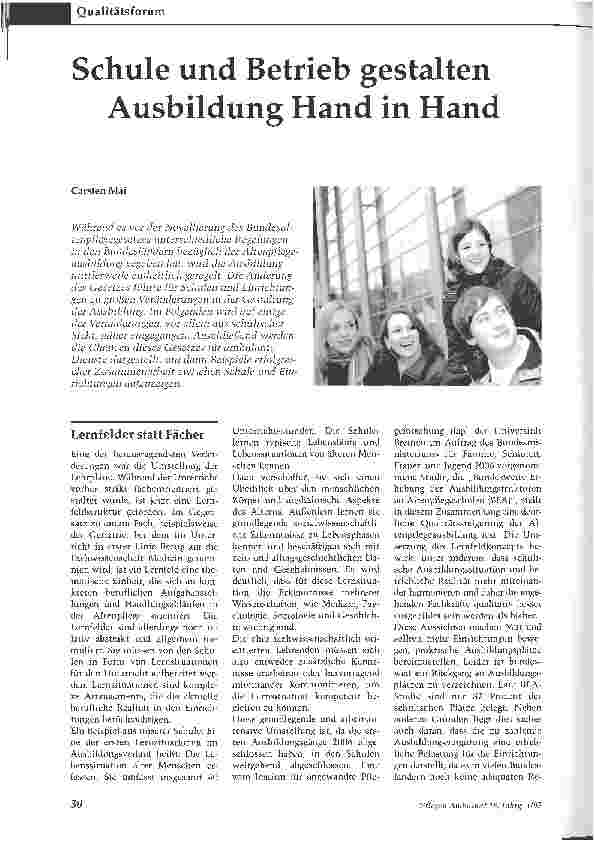 Vorschauseite 1: Schule und Betrieb gestalten Ausbildung Hand in Hand