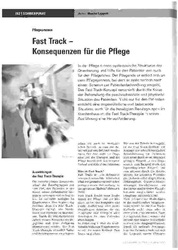Vorschauseite 1: Fast Track -Konsequenzen für die Pflege