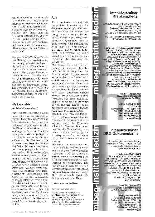 Vorschauseite 4: Fast Track -Konsequenzen für die Pflege