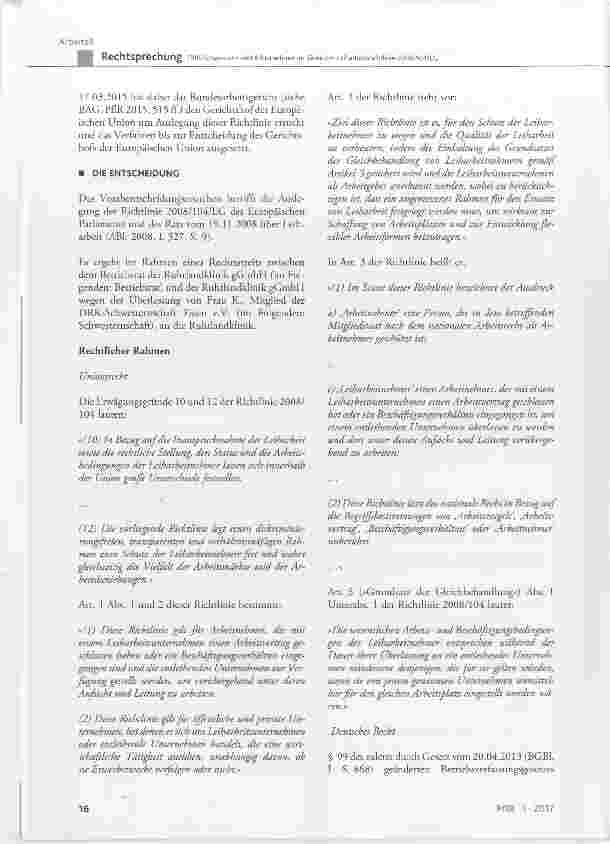 Vorschauseite 2: DRK-Schwestern sind Arbeitnehmer im Sinne der Leiharbeitsrichtlinie 2008/104/EG