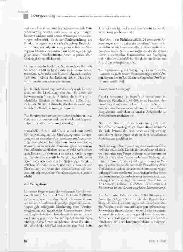 Vorschauseite 4: DRK-Schwestern sind Arbeitnehmer im Sinne der Leiharbeitsrichtlinie 2008/104/EG