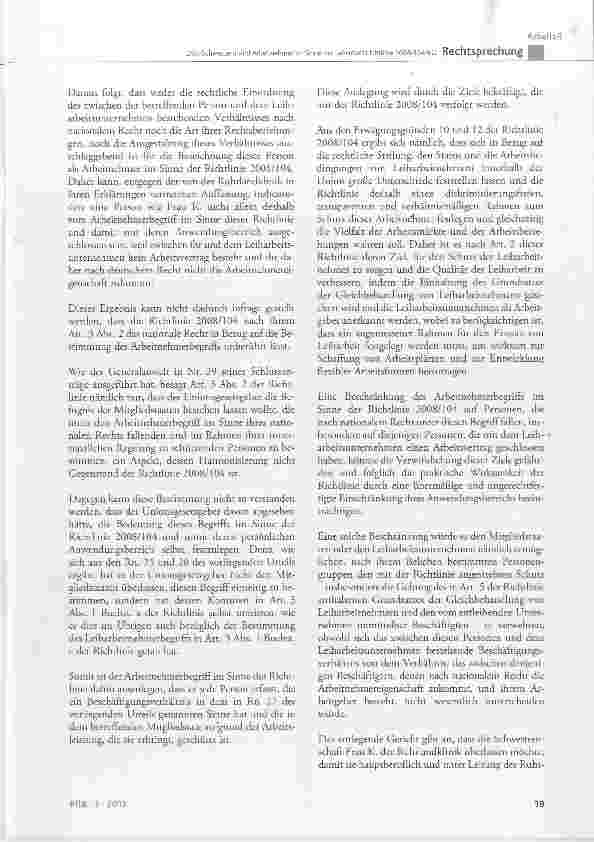 Vorschauseite 5: DRK-Schwestern sind Arbeitnehmer im Sinne der Leiharbeitsrichtlinie 2008/104/EG
