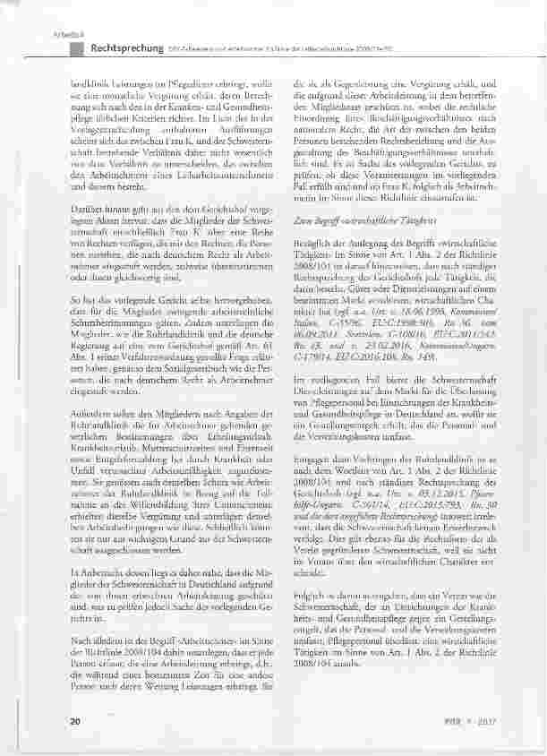 Vorschauseite 6: DRK-Schwestern sind Arbeitnehmer im Sinne der Leiharbeitsrichtlinie 2008/104/EG
