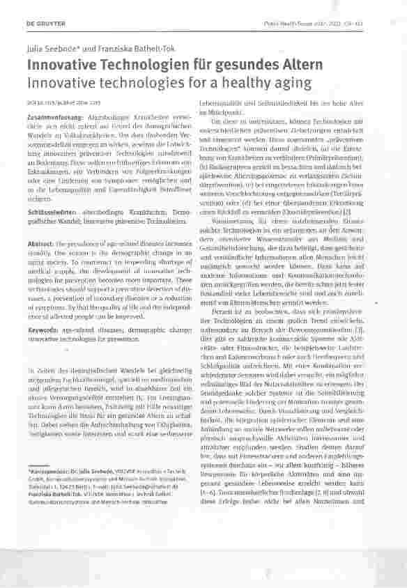 Vorschauseite 1: Innovative Technologien für gesundes Altern