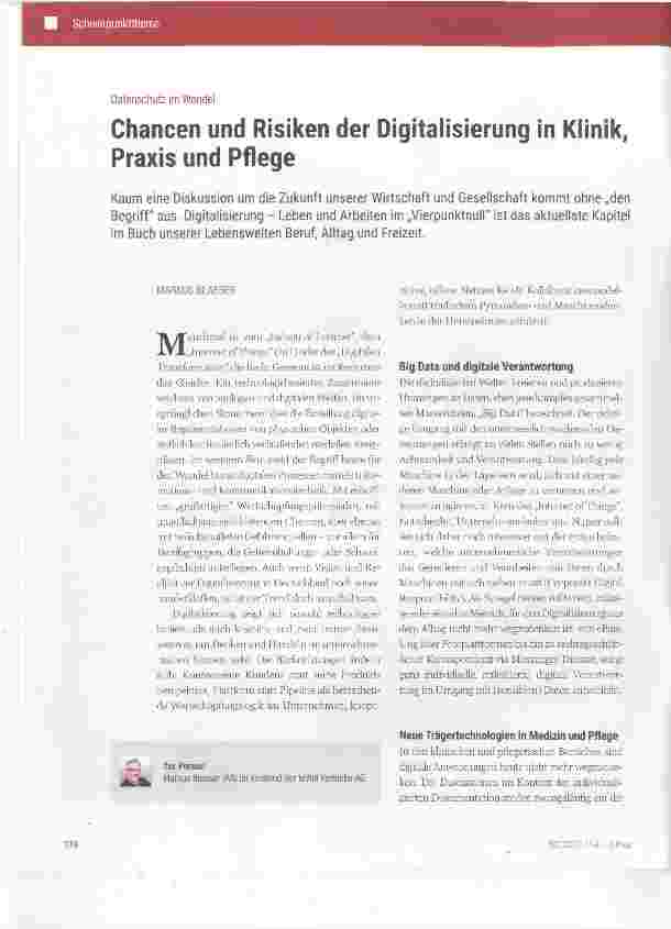 Vorschauseite 1: Chancen und Risiken der Digitalisierung in Klinik, Praxis und Pflege