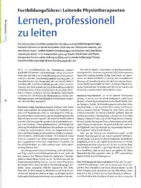 Vorschauseite 1: Fortbildungsführer: Leitende Physiotherapeuten Lernen, professionell zu leiten