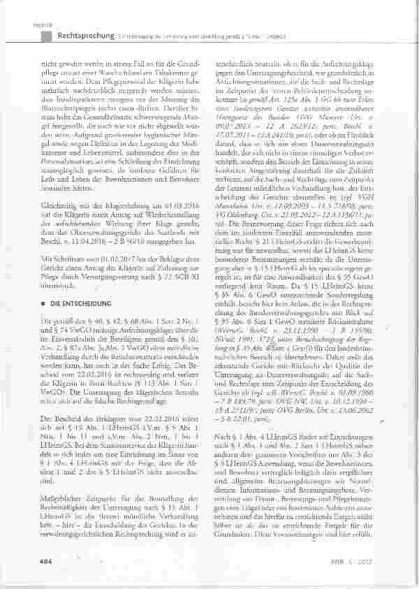 Vorschauseite 6: Zur Untersagung der Fortführung einer Einrichtung gemäß § 15 Abs. 1 LHeimGS