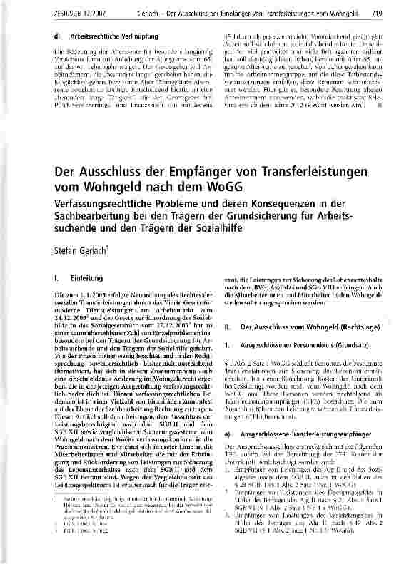 Vorschauseite 1: Der Ausschluss der Empfänger von Transferleistungen vom Wohngeld nach dem WoGG