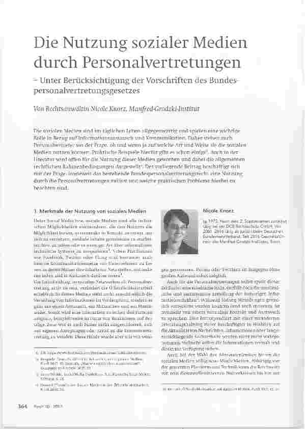 Vorschauseite 1: Die Nutzung sozialer Medien durch Personalvertretungen