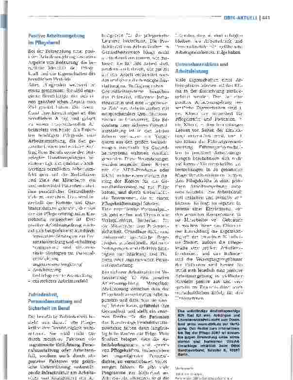 Vorschauseite 2: Arbeitsplatz Pflege - mit Qualität arbeiten = mit Qualität pflegen