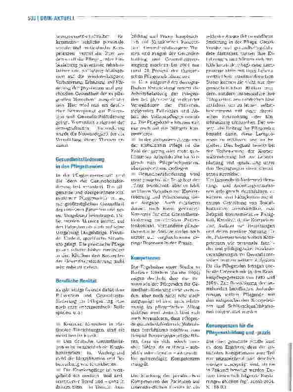 Vorschauseite 2: Berufspolitik - Prävention und Gesundheitsförderung in der Pflege