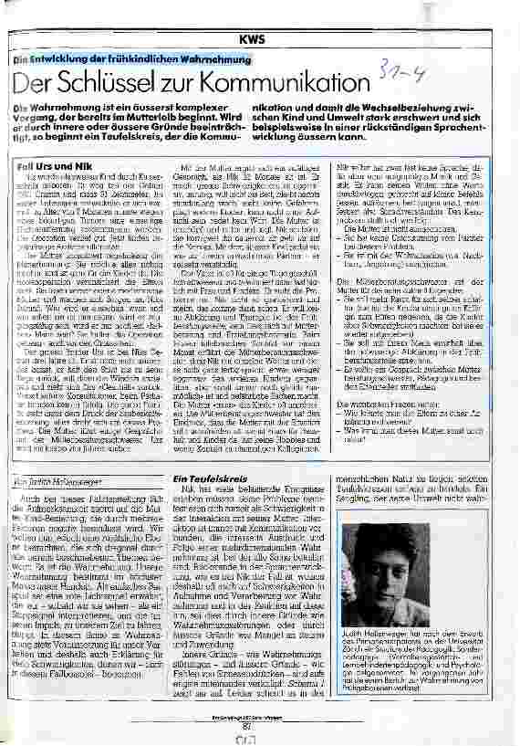 Vorschauseite 1: Der Schlüssel zur Kommunikation Die Entwicklung der frühkindlichen Wahrnehmung