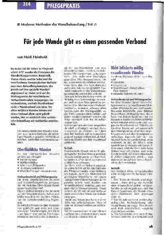 Vorschauseite 1: Für jede Wunde gibt es einen passenden Verband Moderne Methoden der Wundbehandlung/Teil 2