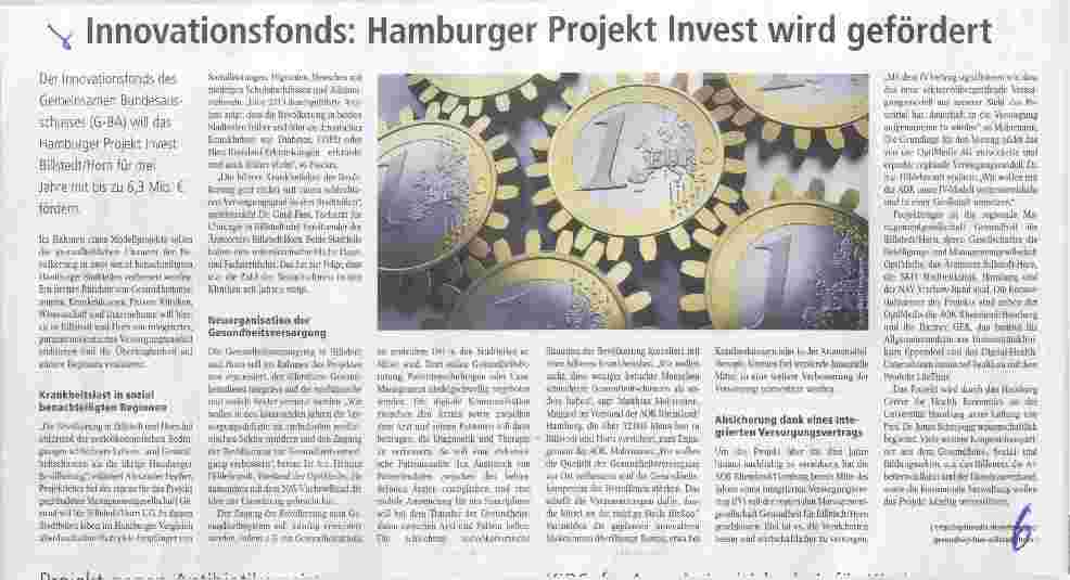 Vorschauseite 1: Innovationsfonds: Hamburger Projekt Invest wird gefördert