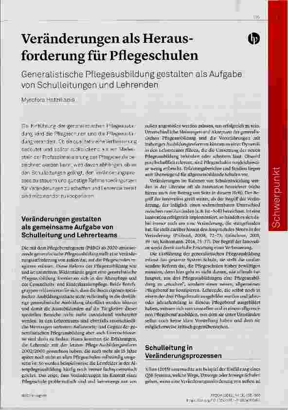 Vorschauseite 1: Veränderungen als Herausforderung für Pflegeschulen