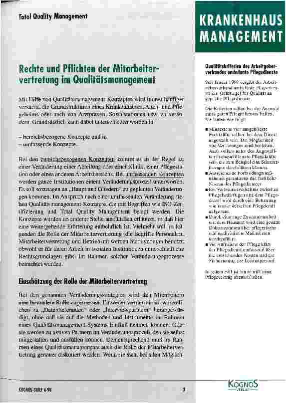 Vorschauseite 1: Rechte und Pflichten der Mitarbeitervertretungen im Qualitätsmanagement