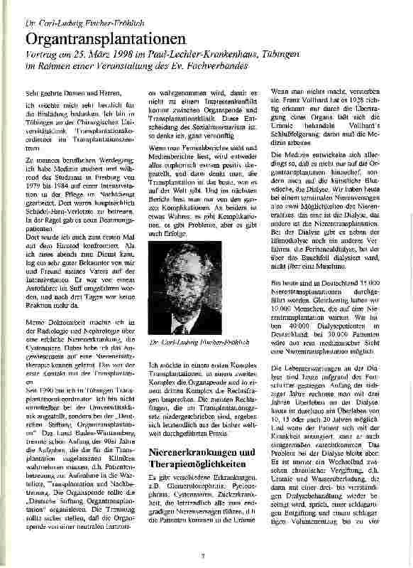 Vorschauseite 1: Organtransplantationen Vortrag am 25. März 1998 im Paul-Lechler-Krankenhaus, Tübingen