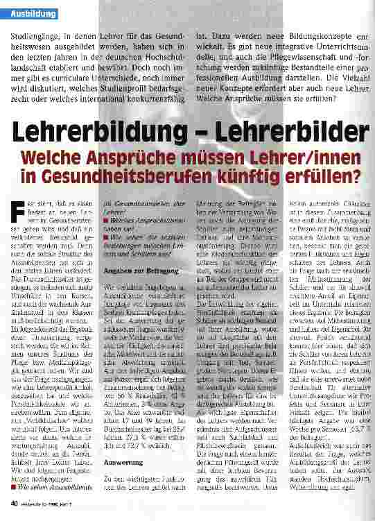 Vorschauseite 1: Lehrerbildung - Lehrerbilder Welche Ansprüche müssen Lehrer/innen in Gesundhetsberufen künftig erfüllern?