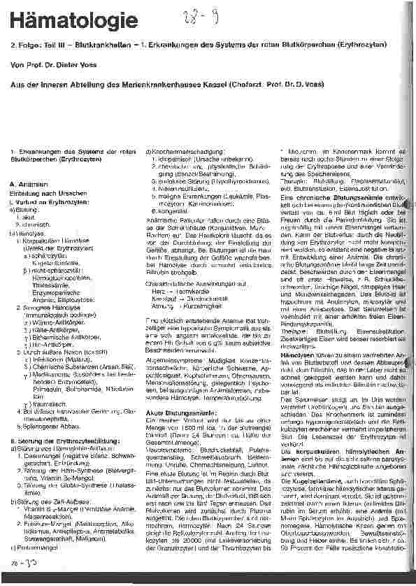 Vorschauseite 1: Hämatologie 2. Folge: Teil III Bluterkrankungen - 1. Erkrankungen des Systems der Erythozyten