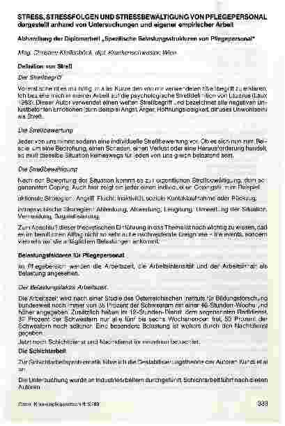 Vorschauseite 1: Stress, Stressfolgen und Stressbewältigung von Pflegepersonal dargestellt anhand von Untersuchungen und eigener empirischer Arbeit
