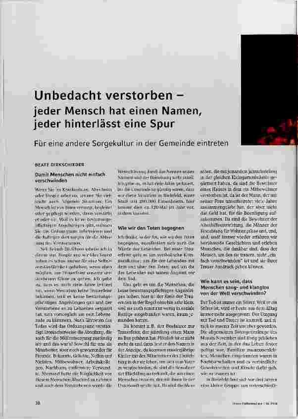 Vorschauseite 1: Unbedacht verstorben jeder Mensch hat einen Namen, jeder hinterlässt eine Spur